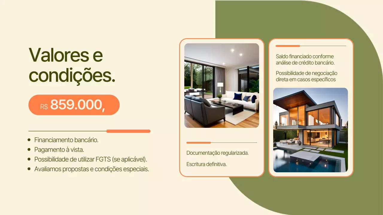 Apresentação imobiliária moderna verde e laranja