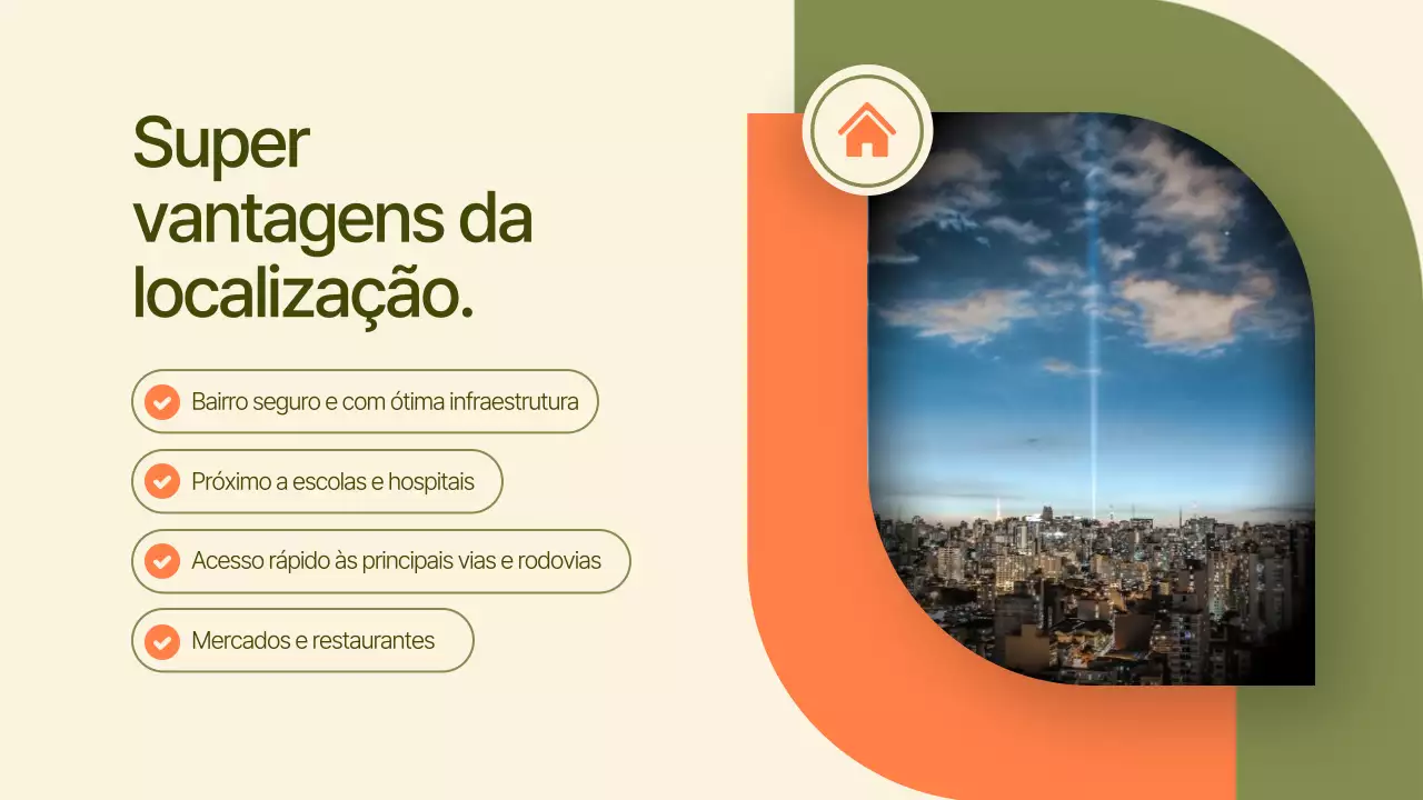 Apresentação imobiliária moderna verde e laranja