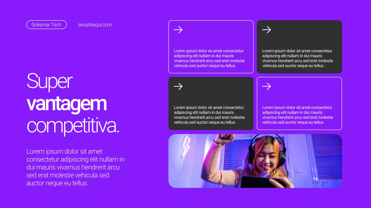 Apresentação de lançamento de produto minimalista em roxo e preto