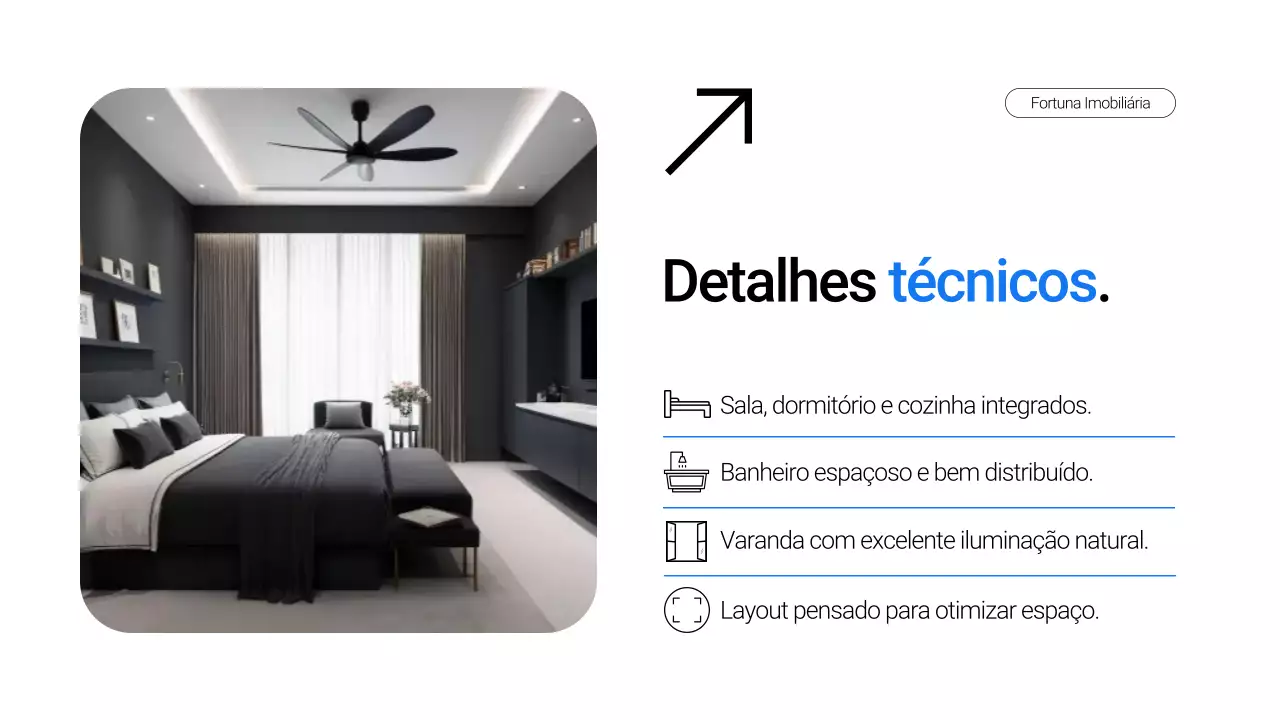 Apresentação de imóvel minimalista em azul e branco para venda