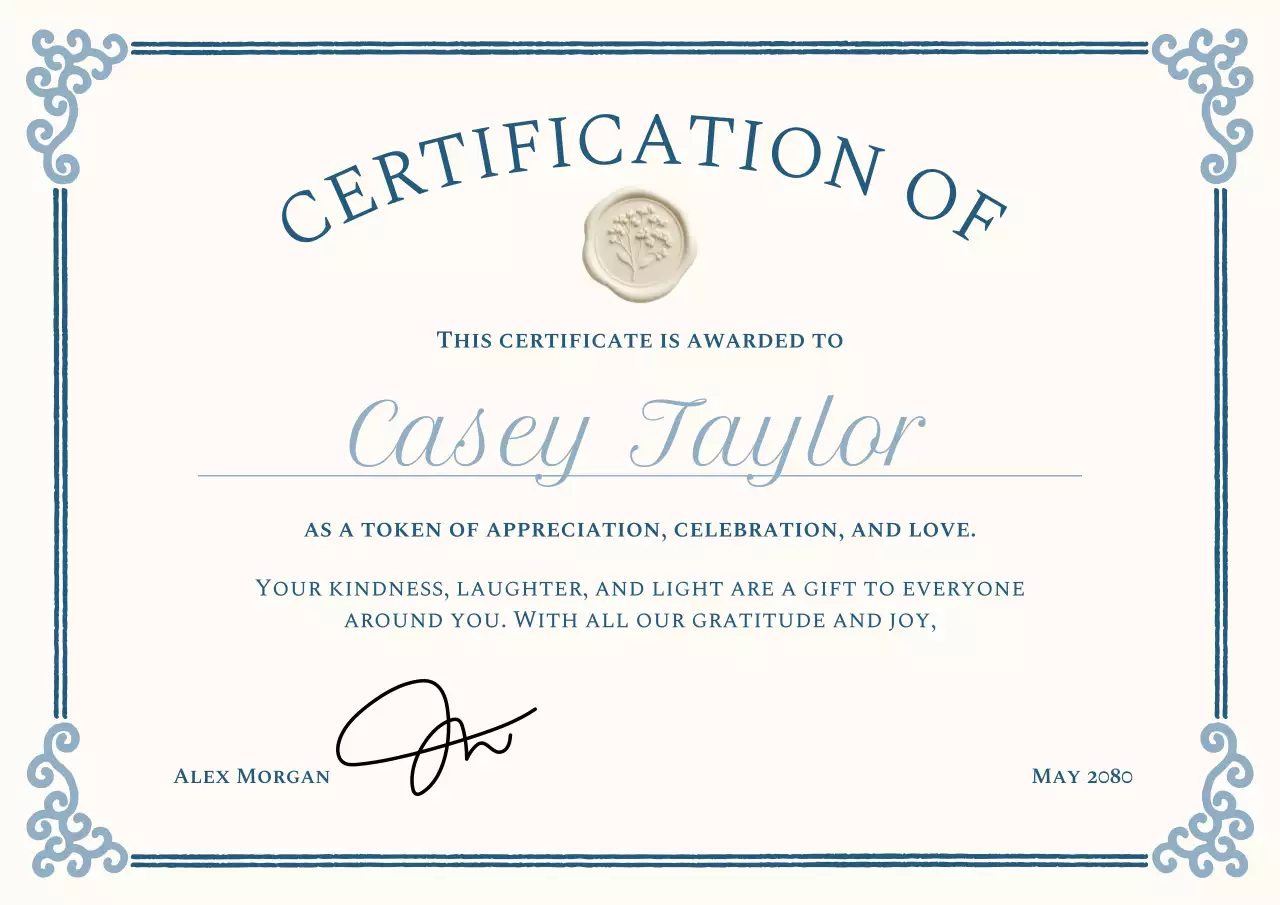 Cartaz de Certificado de Apreciação Clássico Azul