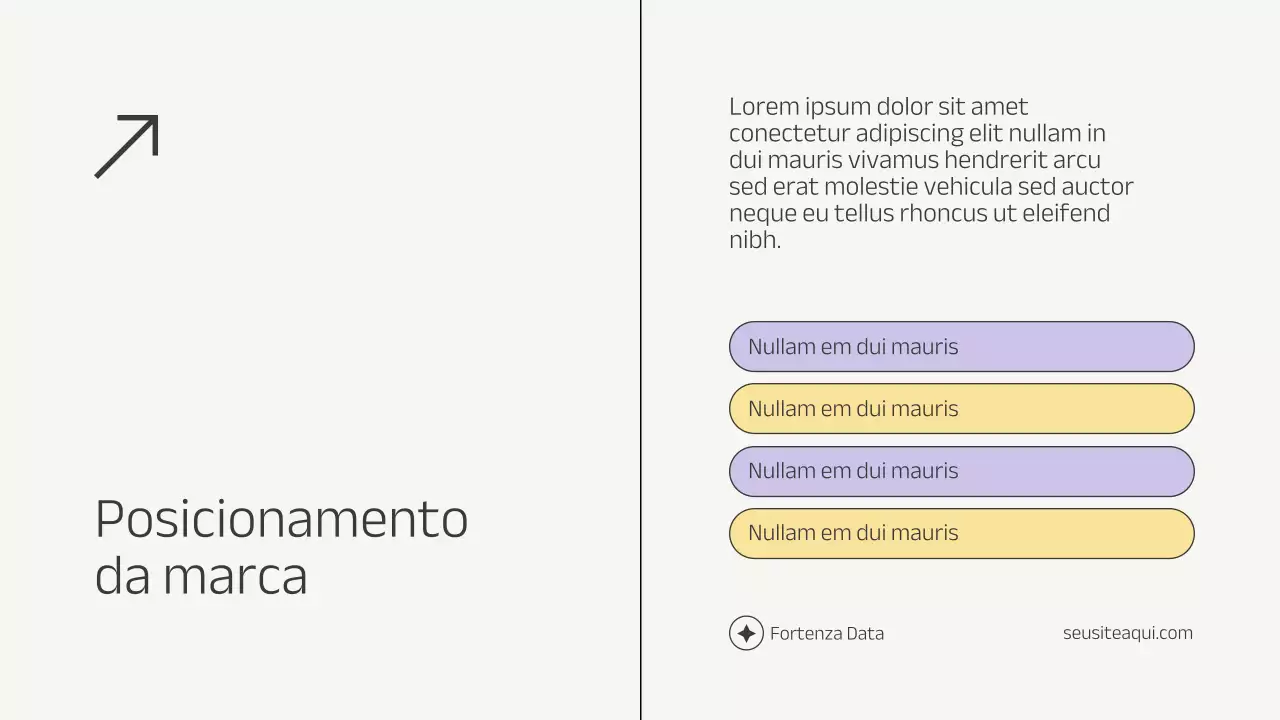 Apresentação da história da marca empresarial minimalista lilás e amarelo