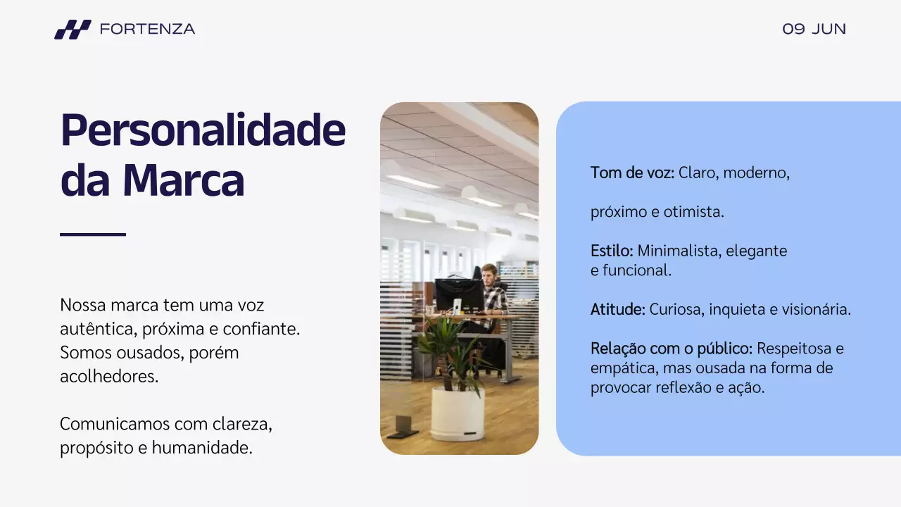 Apresentação da história da marca Blue Modern Business