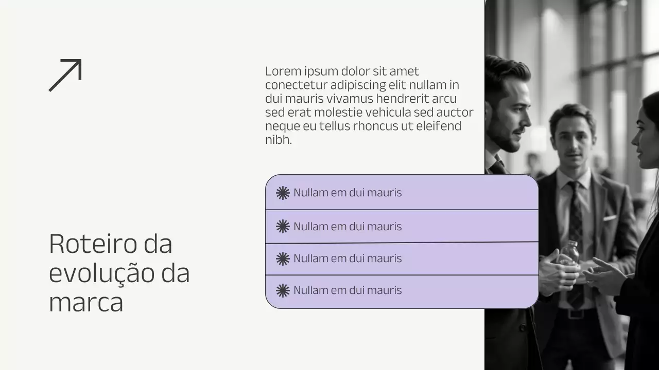 Apresentação da história da marca empresarial minimalista lilás e amarelo