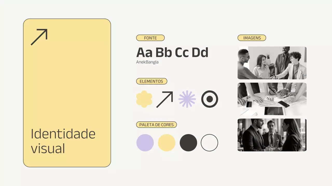 Apresentação da história da marca empresarial minimalista lilás e amarelo