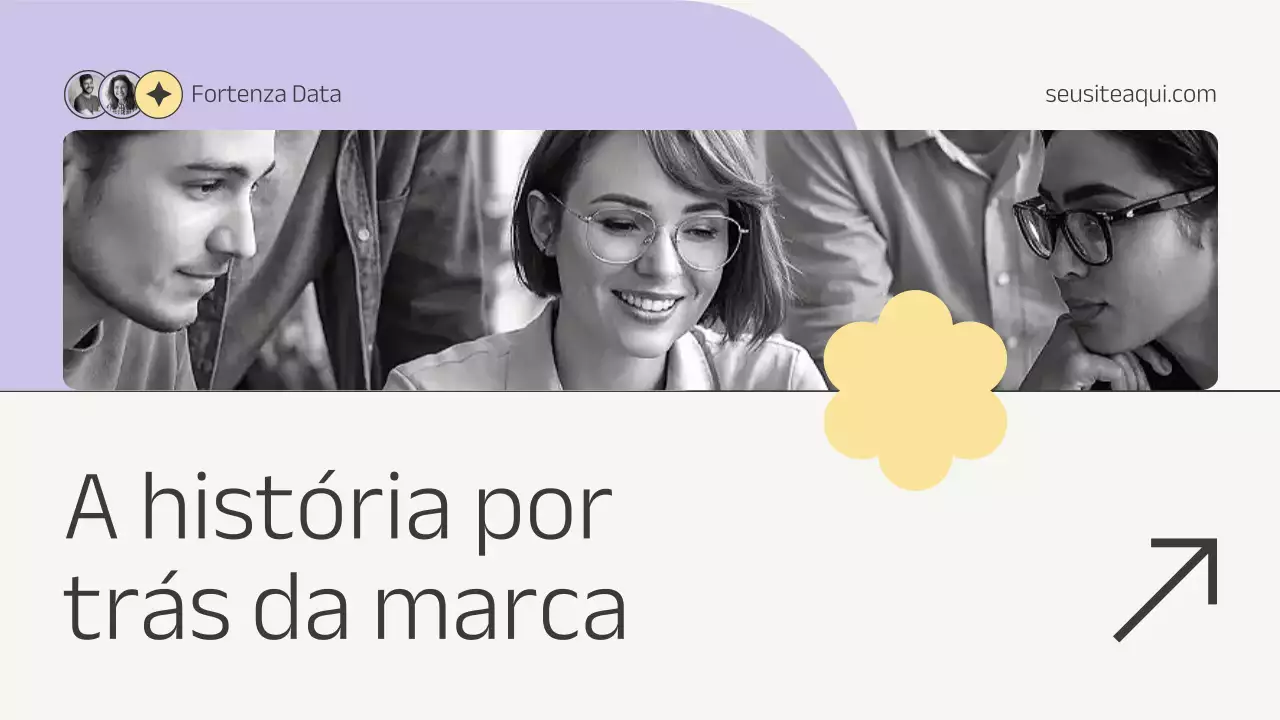 Apresentação da história da marca empresarial minimalista lilás e amarelo