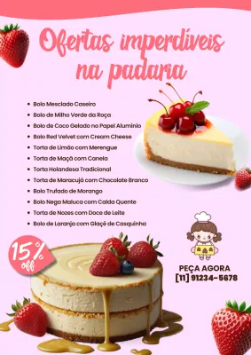 Cartaz promocional de padaria retrô rosa