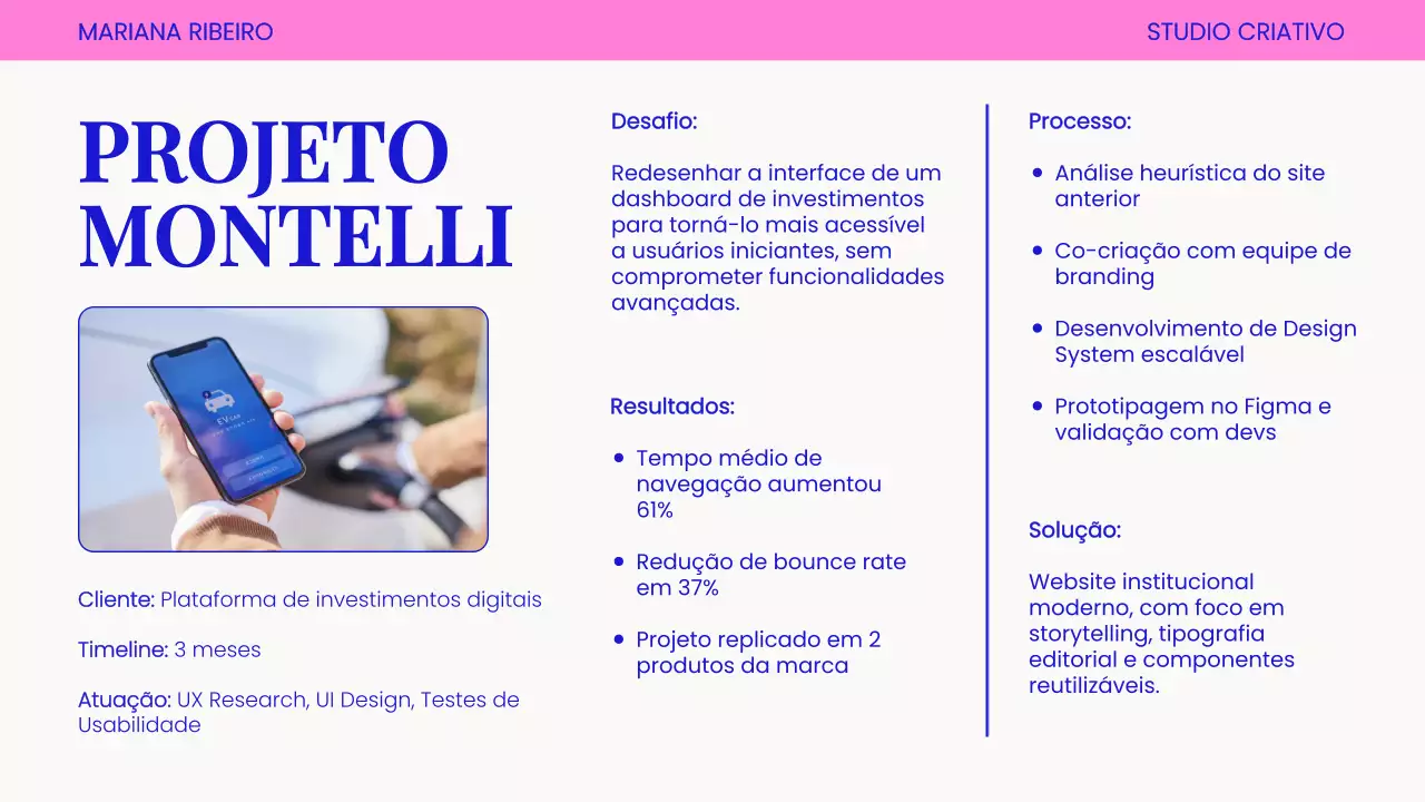 Apresentação do Portfólio Pink Modern UX