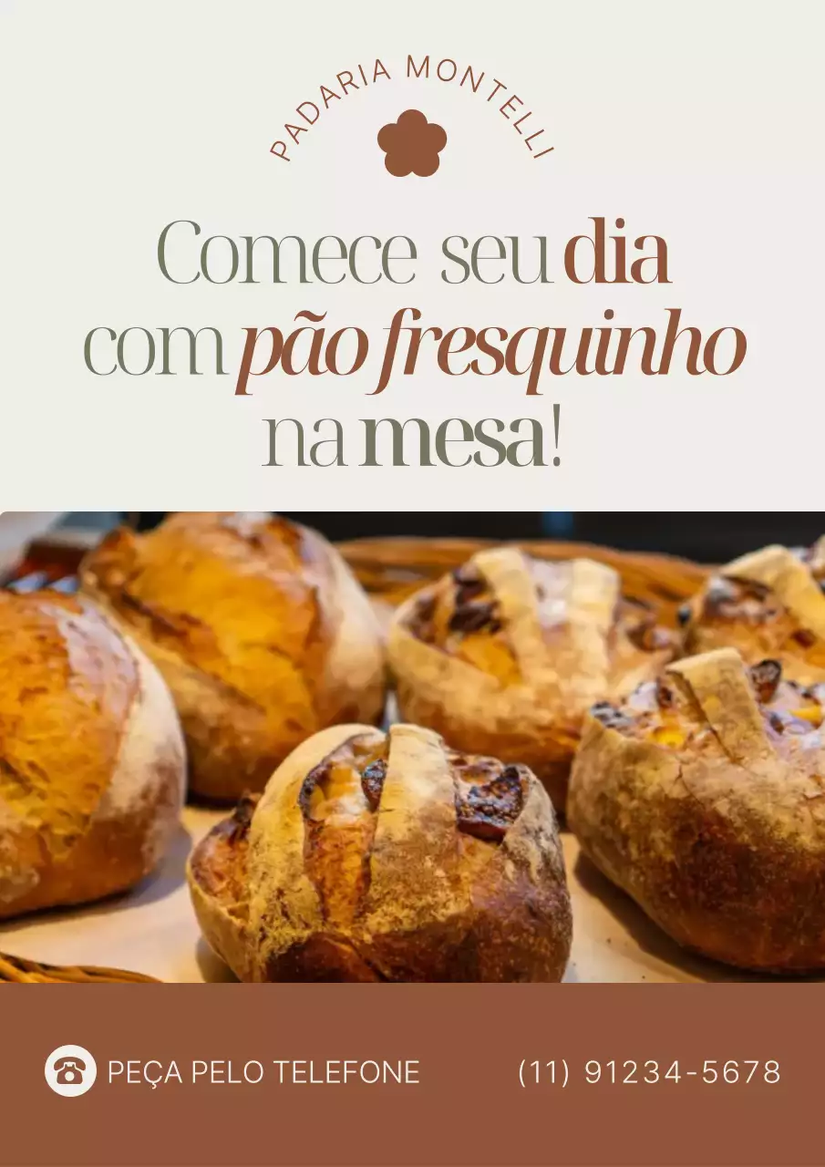 Cartaz promocional de padaria marrom claro e verde