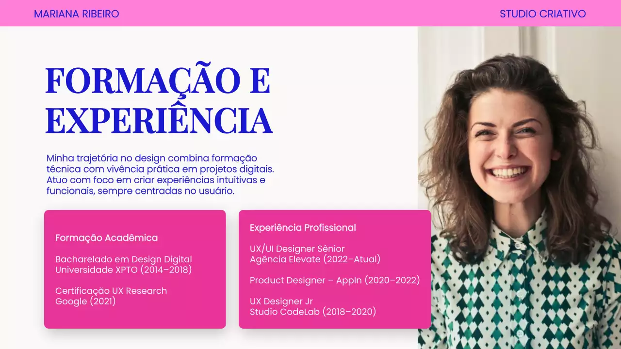 Apresentação do Portfólio Pink Modern UX