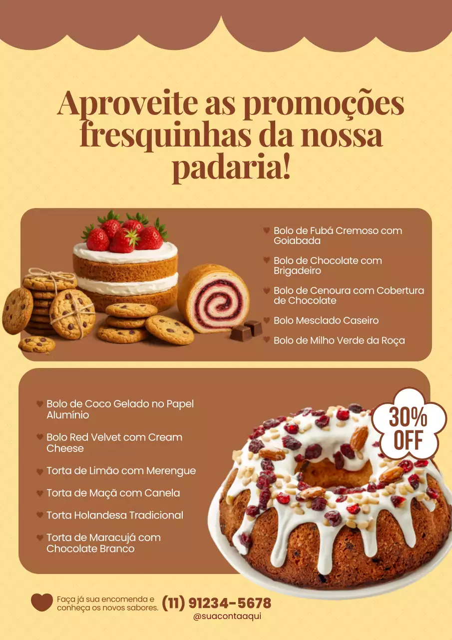 Cartaz de propaganda de padaria rústica bege