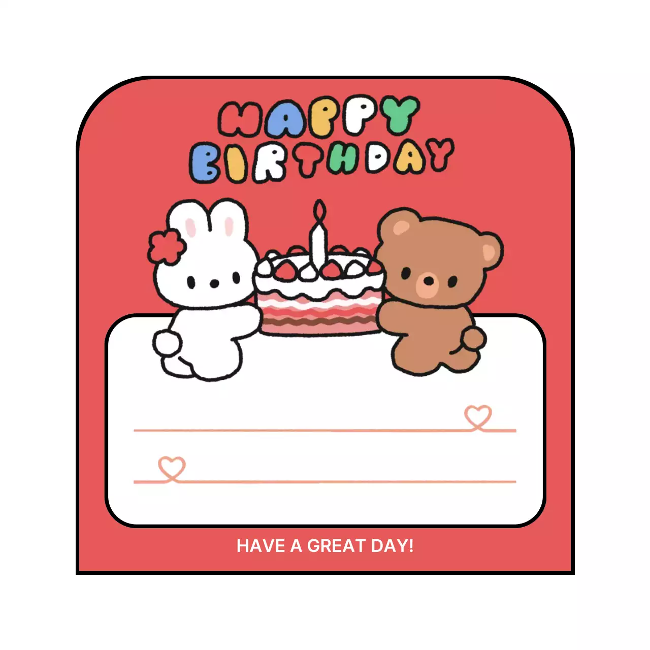 빨강 아기자기한 생일 카드