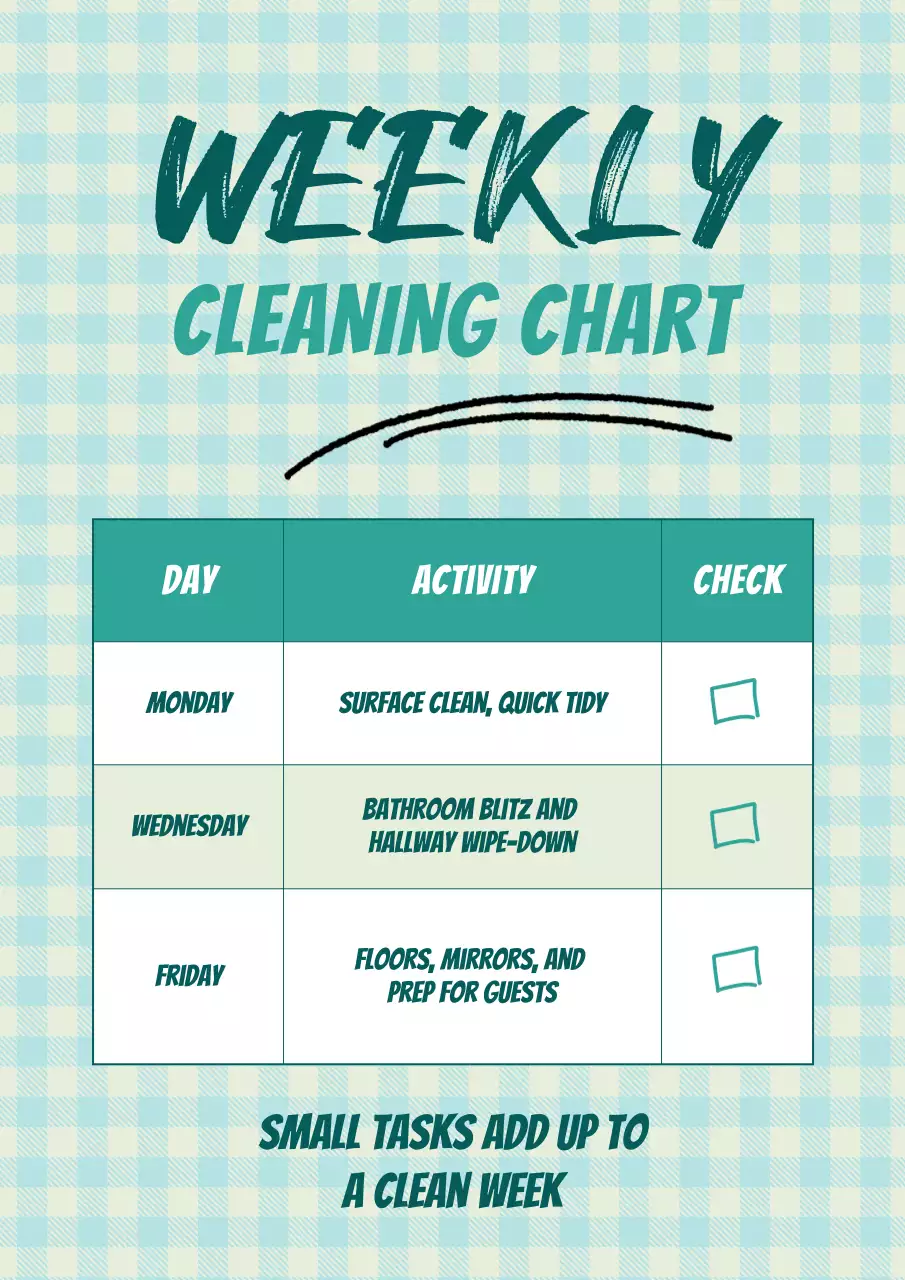 Teal and White Simple Housework To-Do Chart Poster