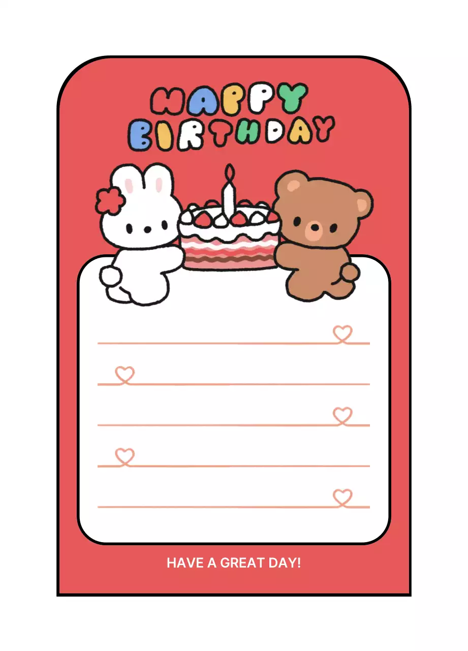 빨강 아기자기한 생일 메모지