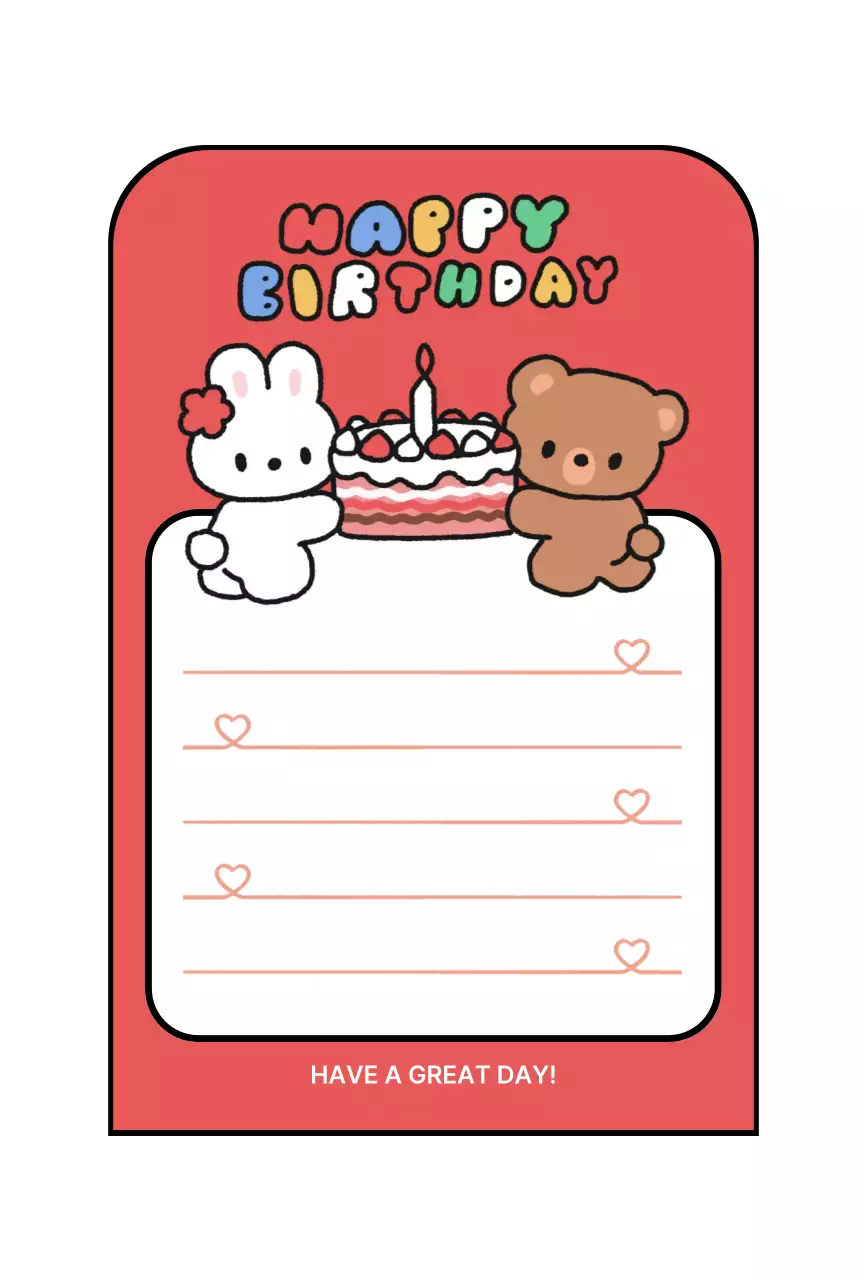 빨강 아기자기한 생일 카드