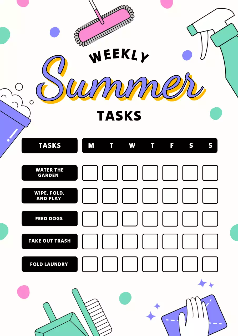 Colorful retro summer tasks planner
