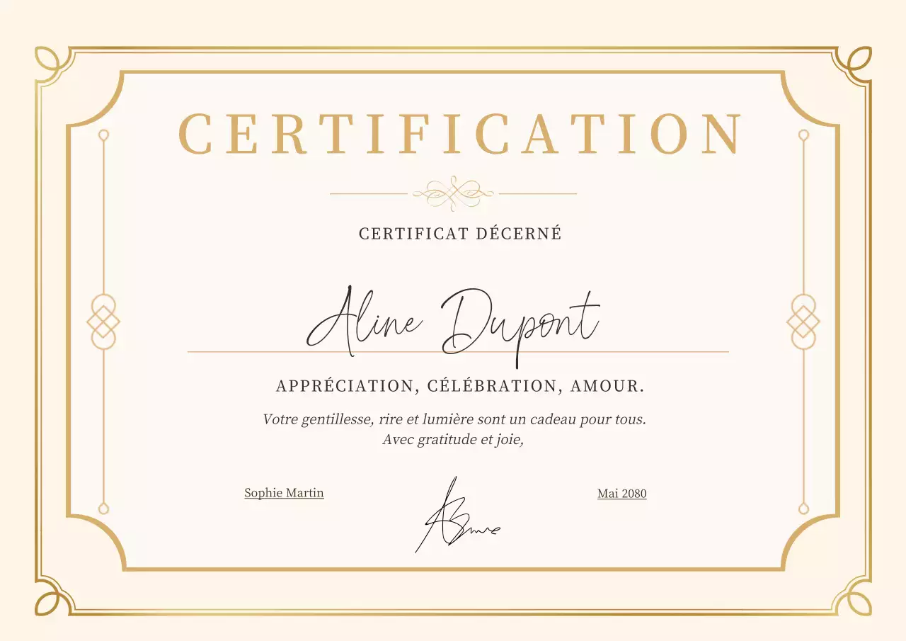 Certificat d'appréciation élégant beige