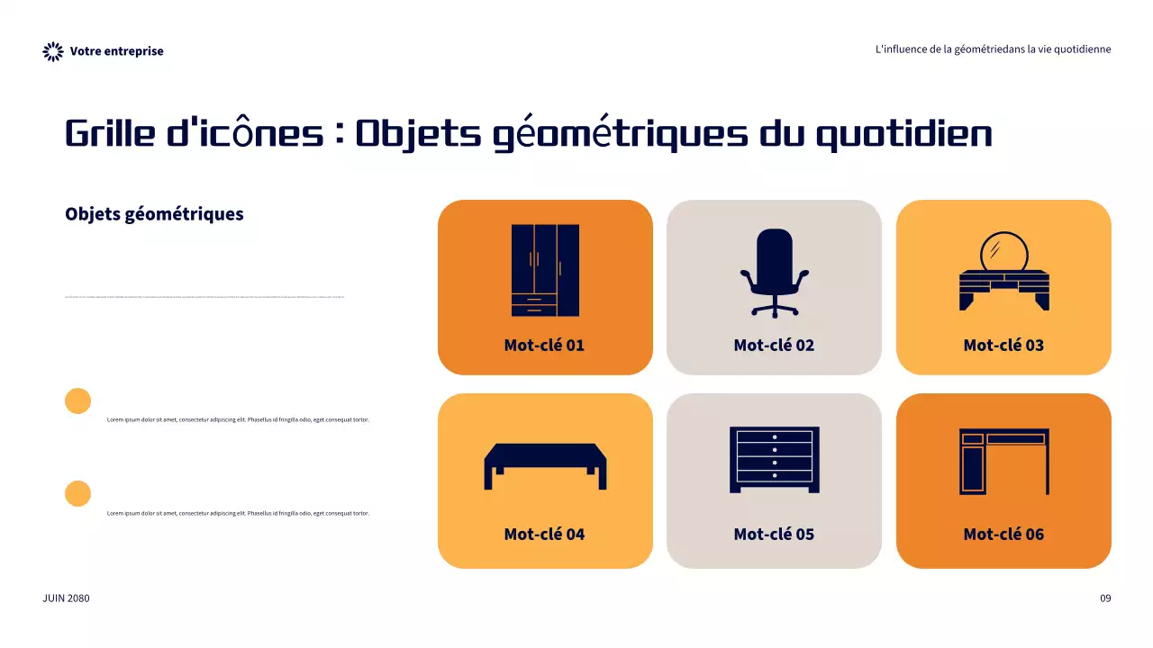 Présentation de l'influence géométrique moderne orange dans la vie quotidienne