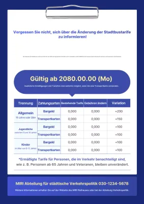 Blue Simple Transportation Tarifführer