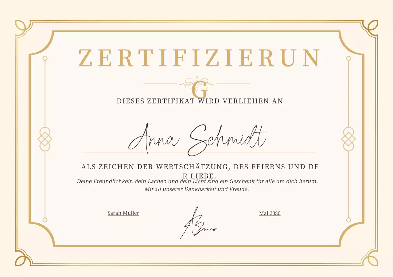 Beige Elegantes Anerkennungszertifikat