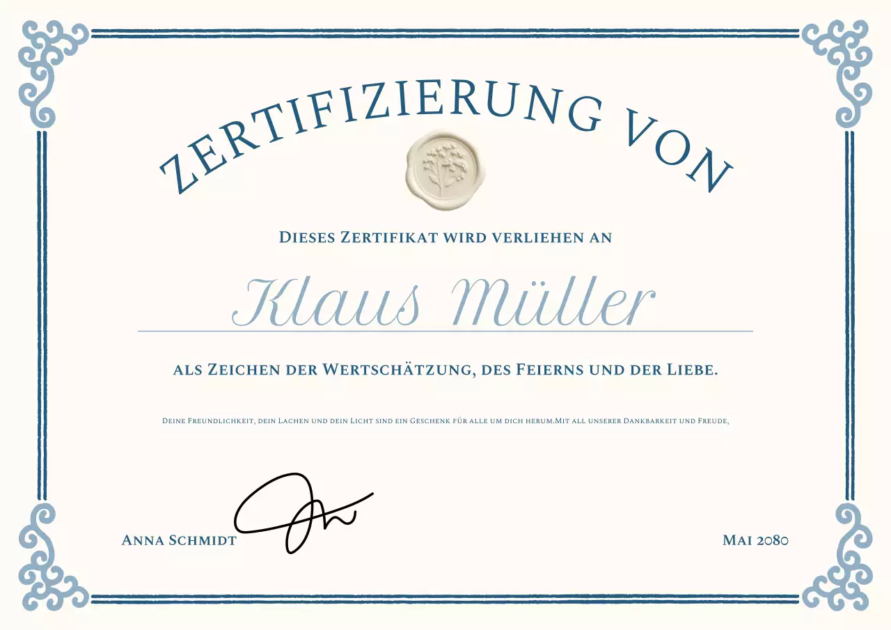 Blaues klassisches Anerkennungszertifikat Poster