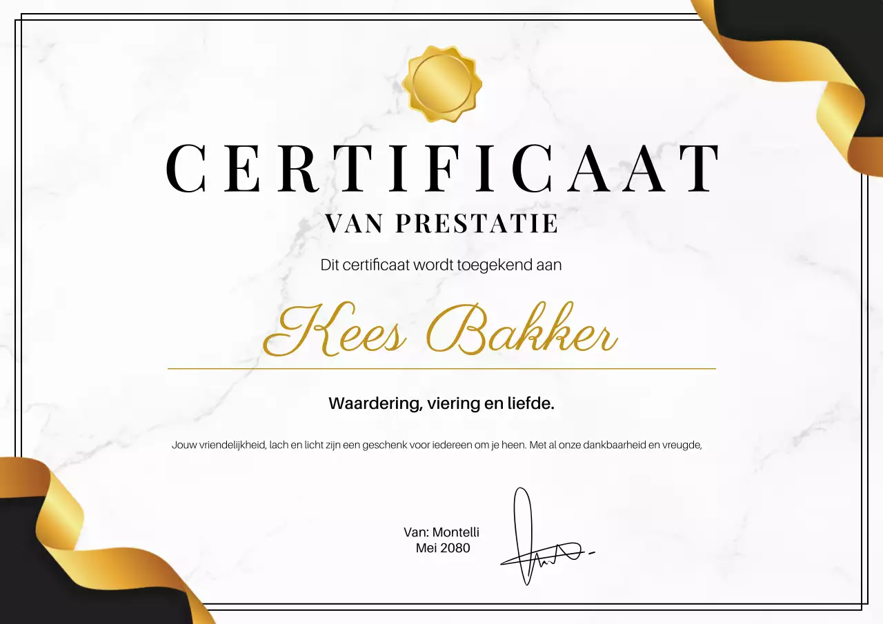 Webposter voor het certificaat van de elegante gouden prestatie