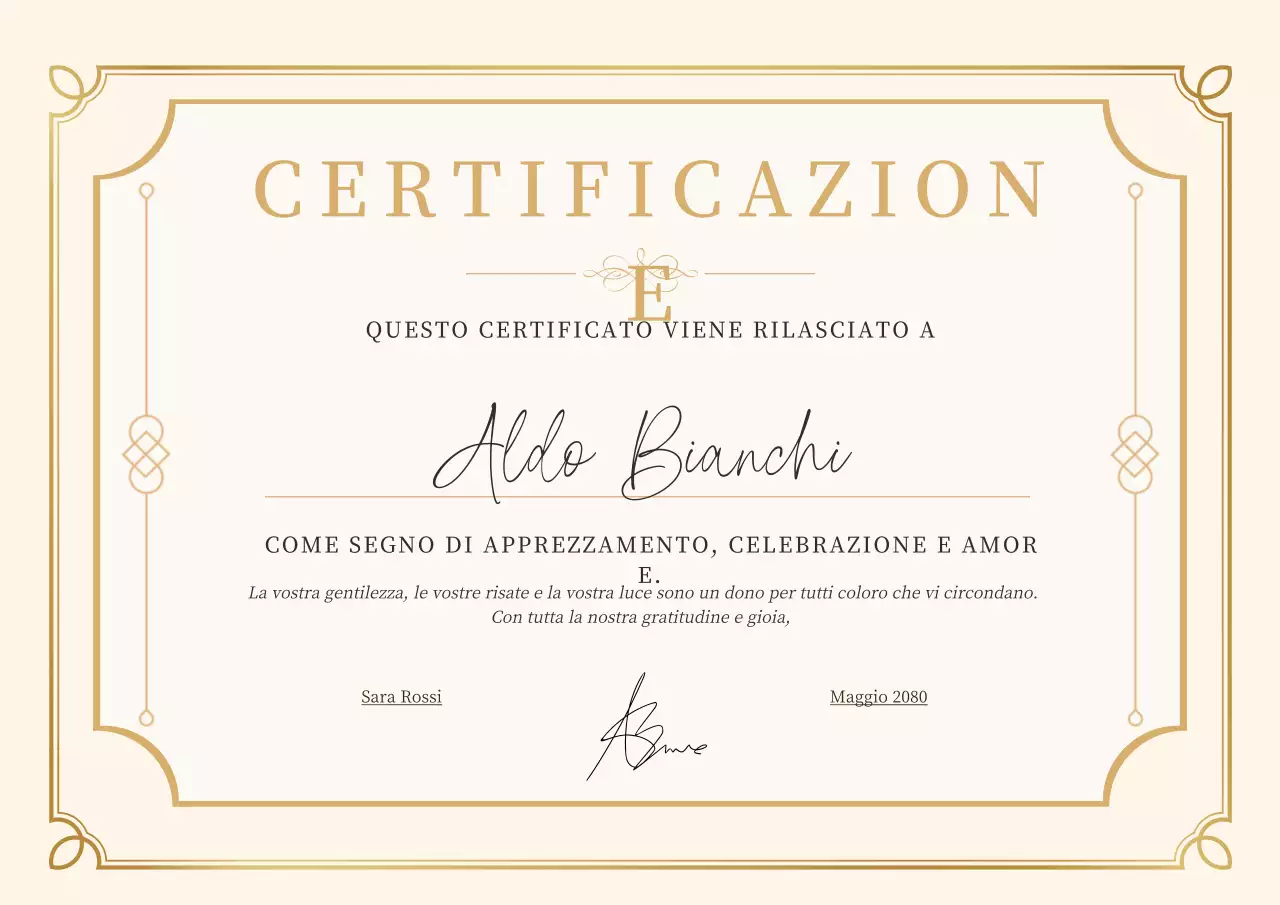 Certificato di apprezzamento elegante beige