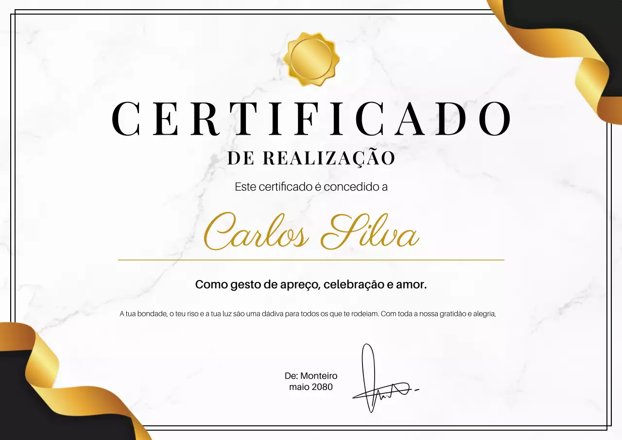 Cartaz da Web do Certificado de Conquista Elegante Dourado
