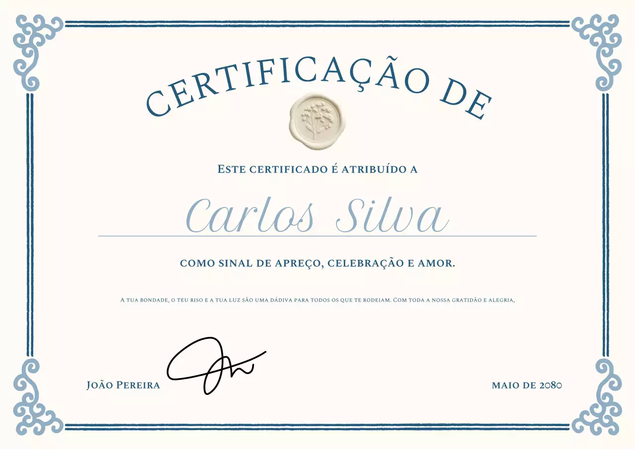 Cartaz de Certificado de Apreciação Clássico Azul