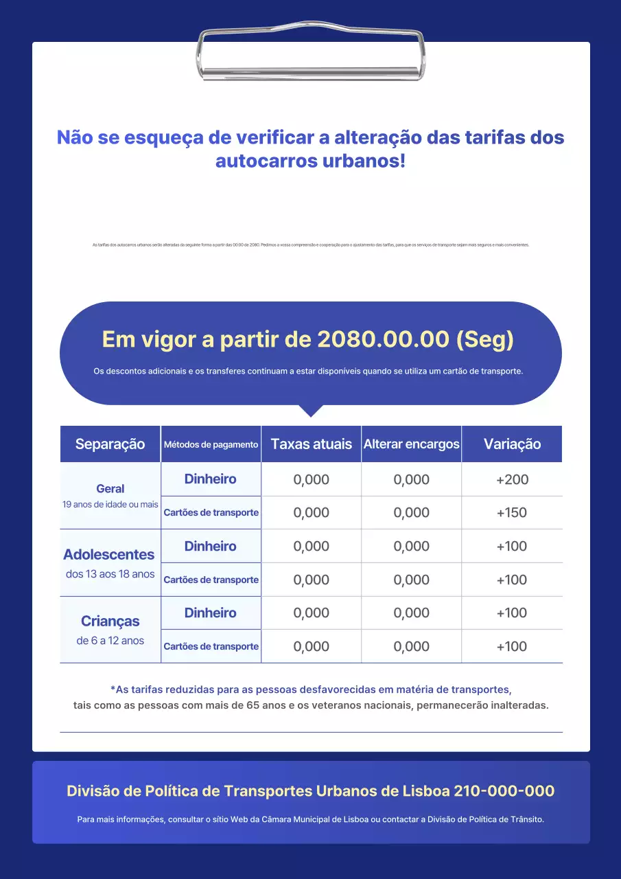 Guia de Tarifas de Transporte Blue Simple