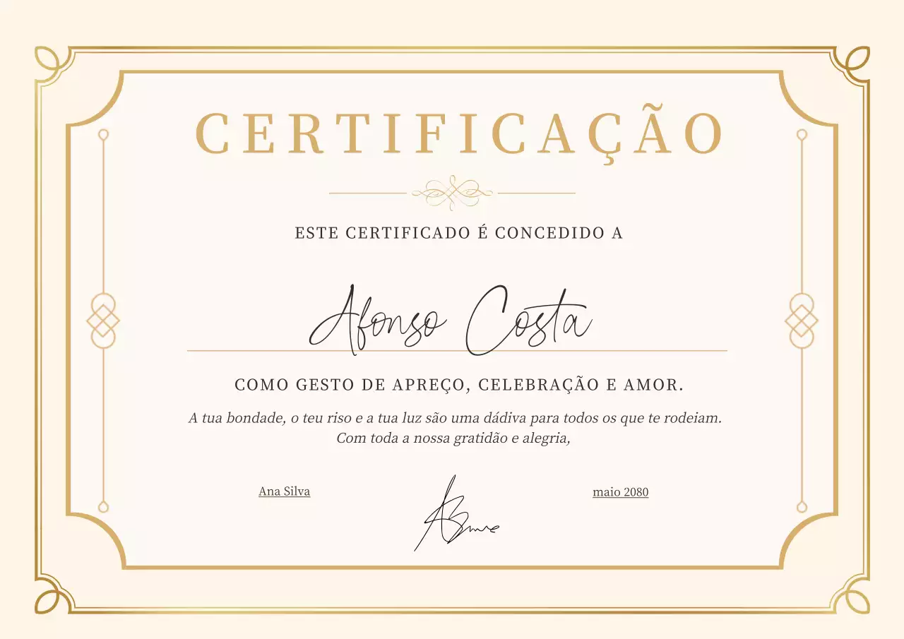 Certificado de Apreciação Elegante Bege