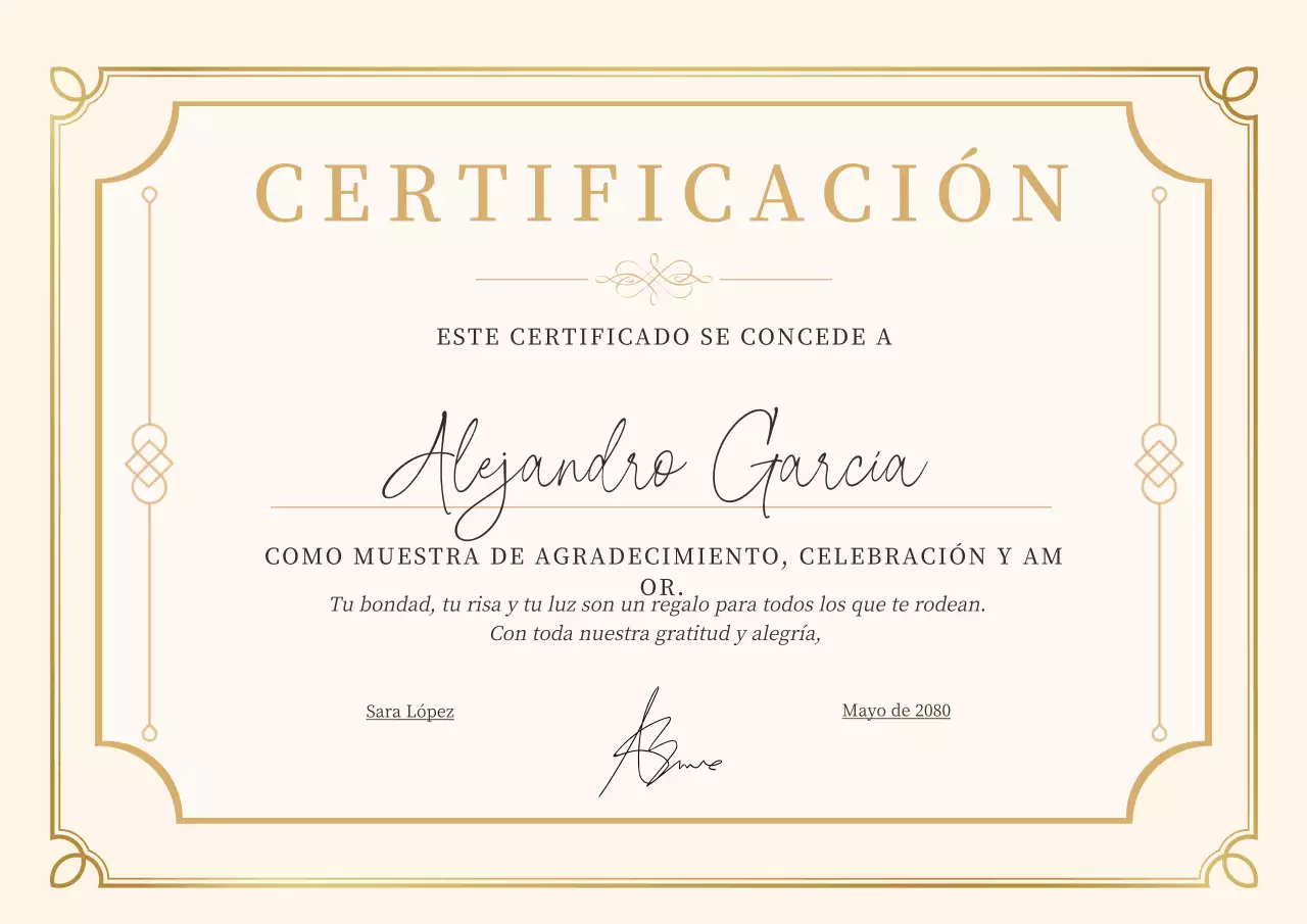 Certificado de agradecimiento elegante en beige