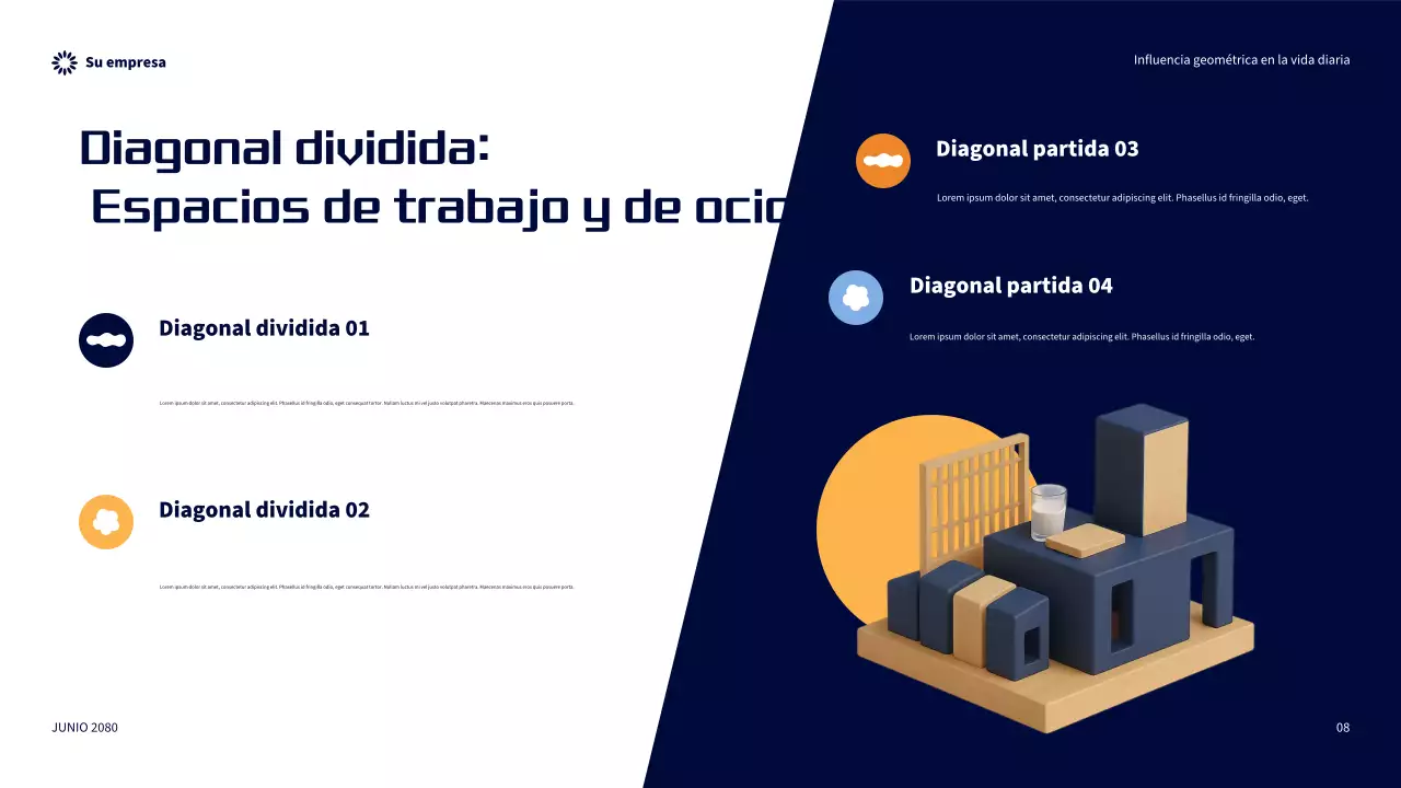 Presentación de la influencia geométrica moderna del naranja en la vida cotidiana