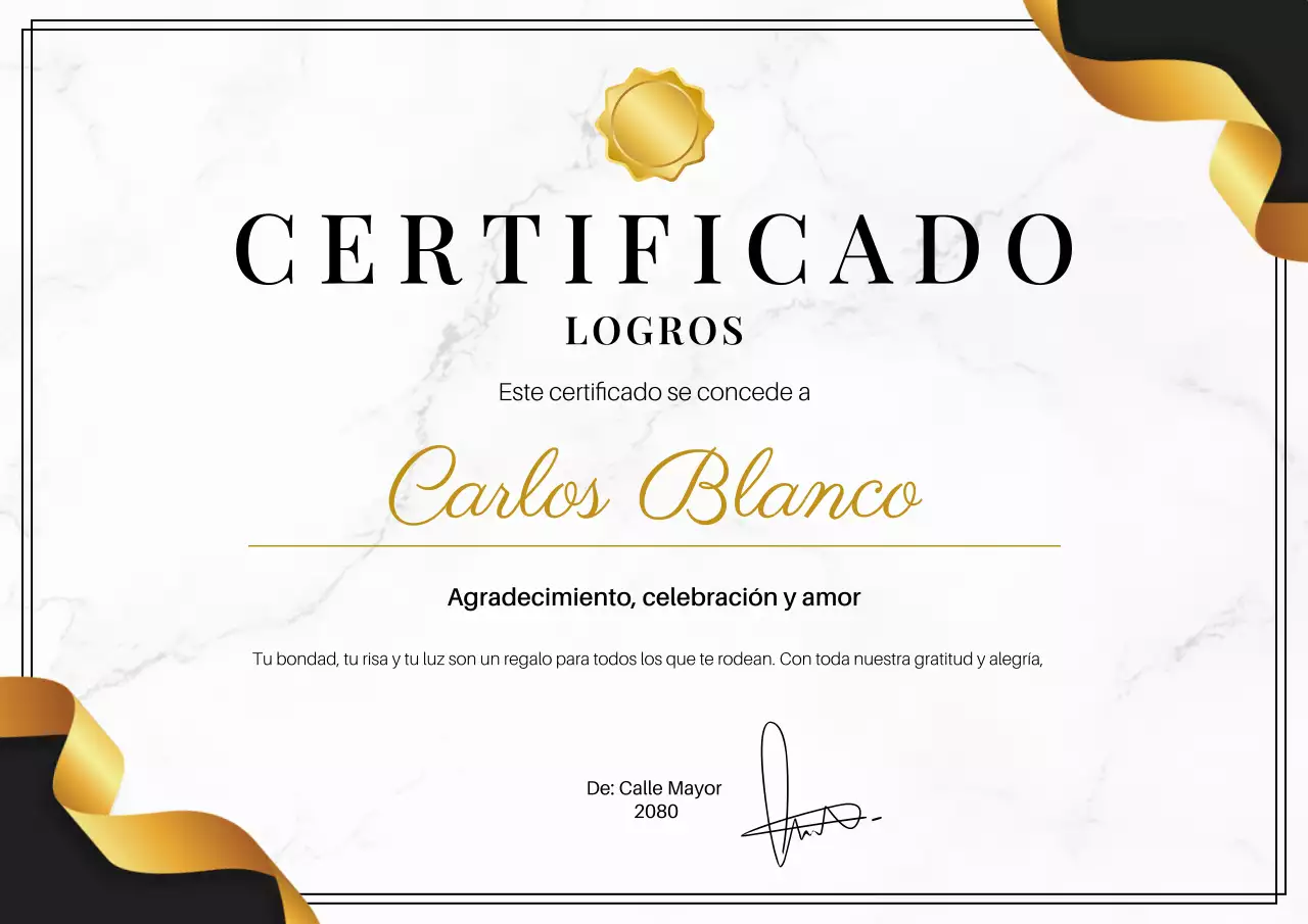 Póster web con certificado de logro elegante y dorado