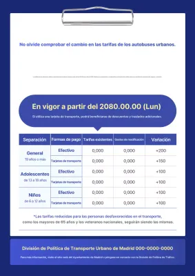 Guía de tarifas de transporte azul simple