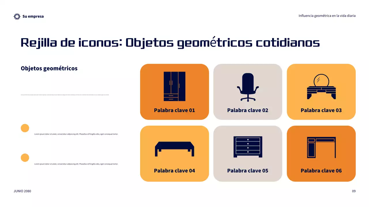 Presentación de la influencia geométrica moderna del naranja en la vida cotidiana