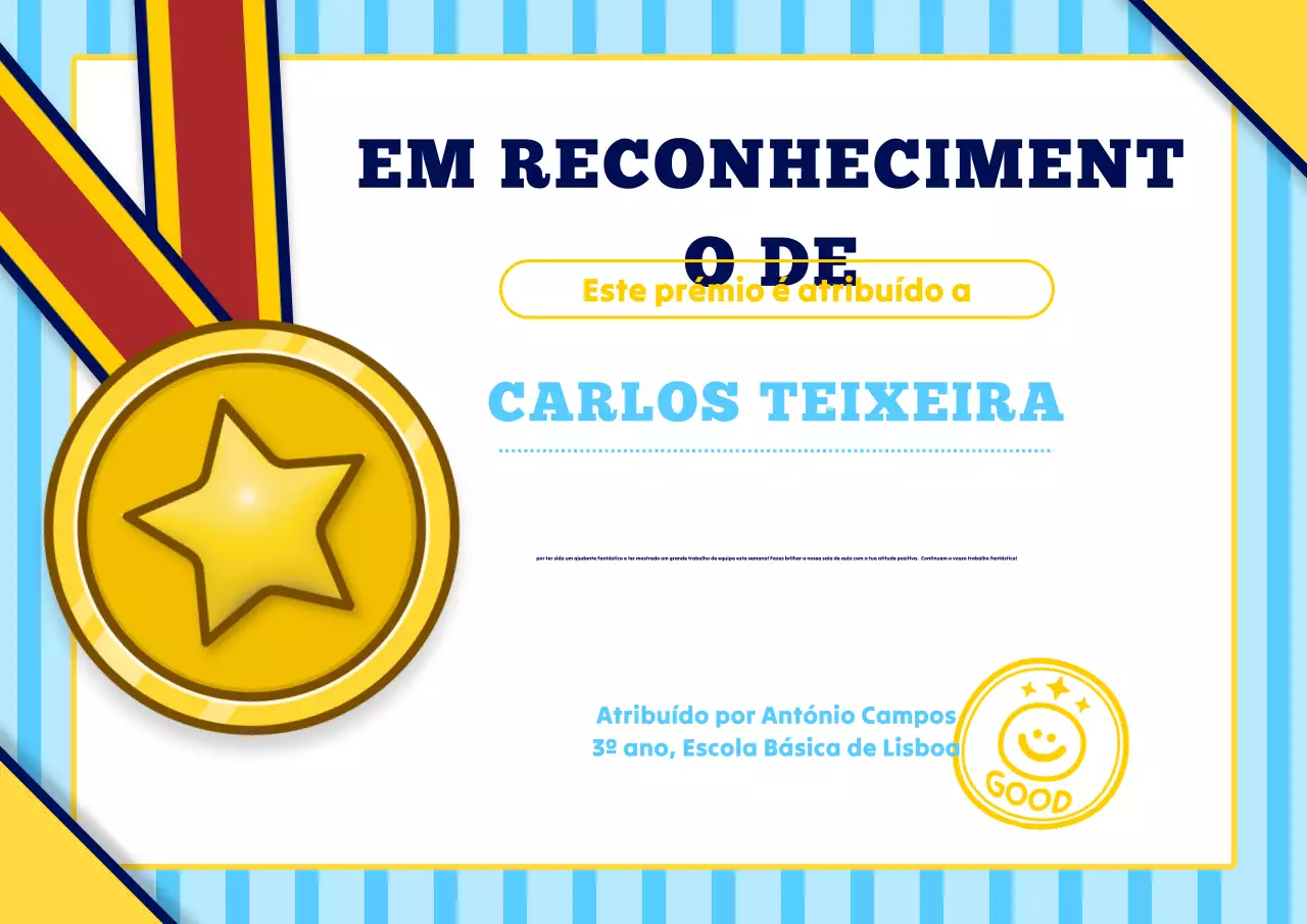 certificado de estudante clássico dourado