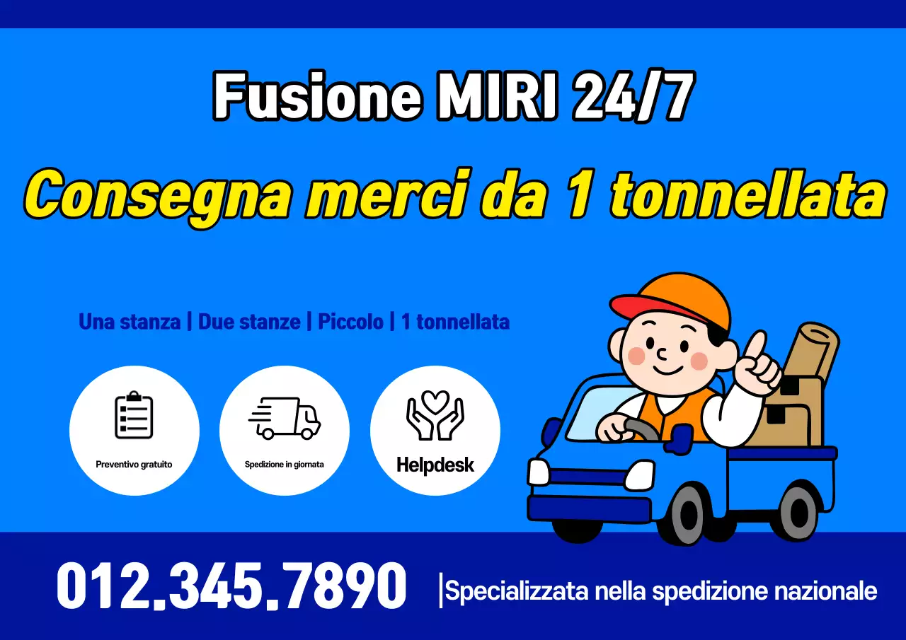 Pubblicità semplice per il trasporto di merci blu da 1 tonnellata