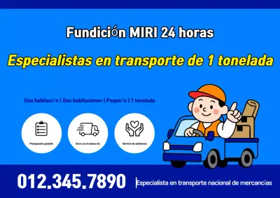 Anuncio sencillo de transporte de carga azul de 1 tonelada