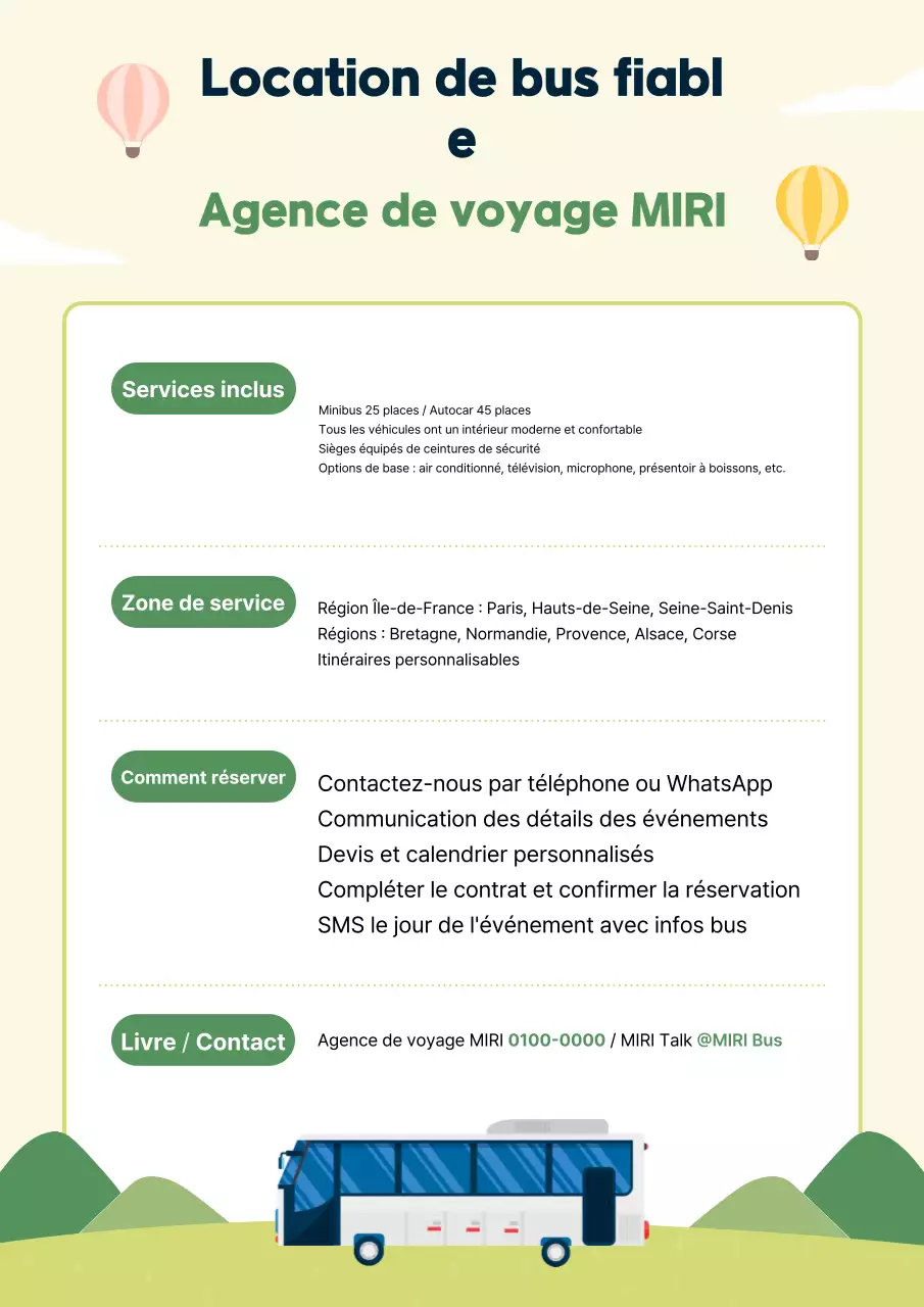 Promotion de bus charters d'agences de voyages propres, verts et de couleur citron vert