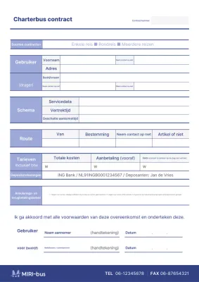 Omschrijving van het schone charterbuscontract in blauw en lavendel