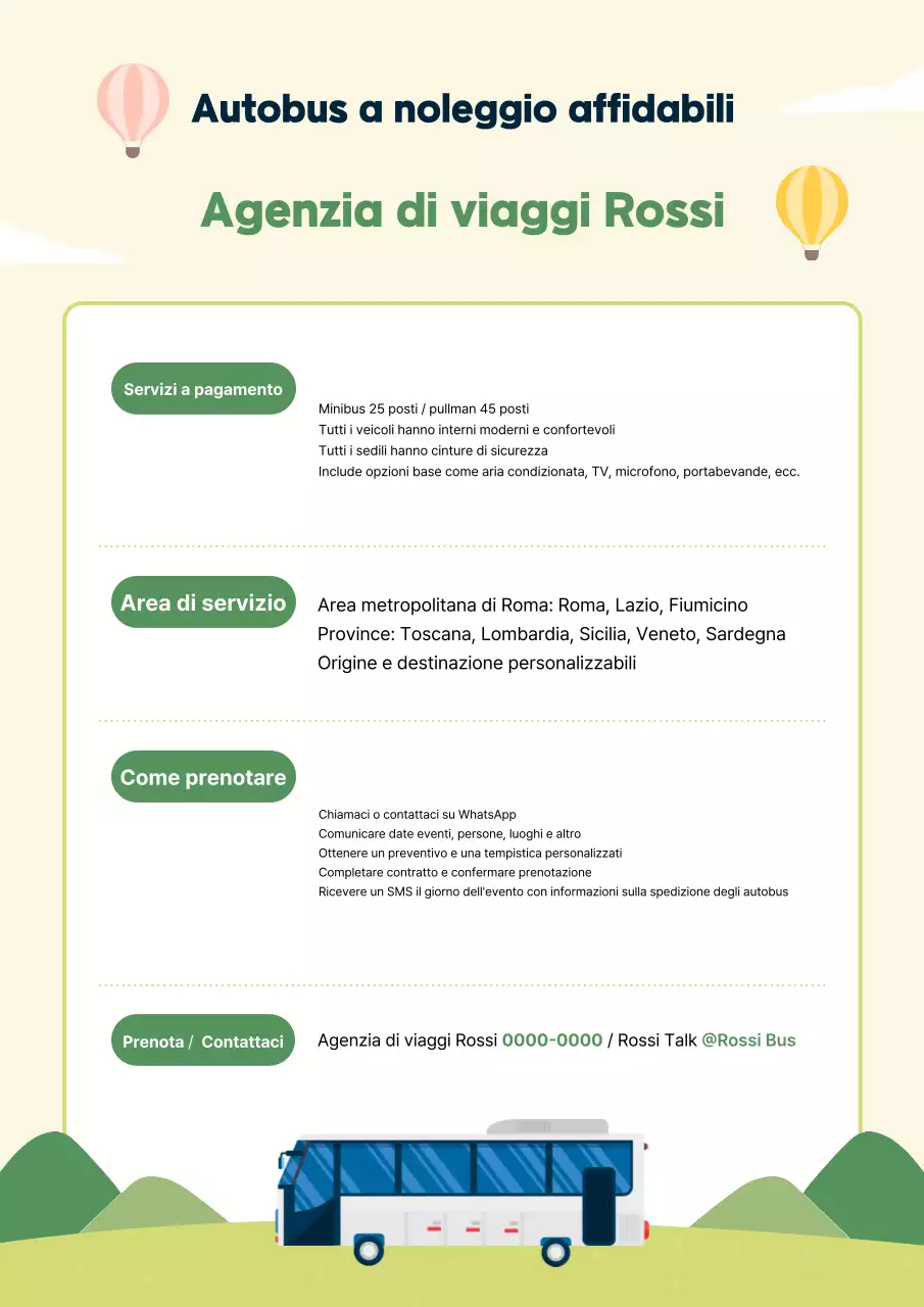 Promozione di autobus charter puliti, ecologici e color lime per le agenzie turistiche