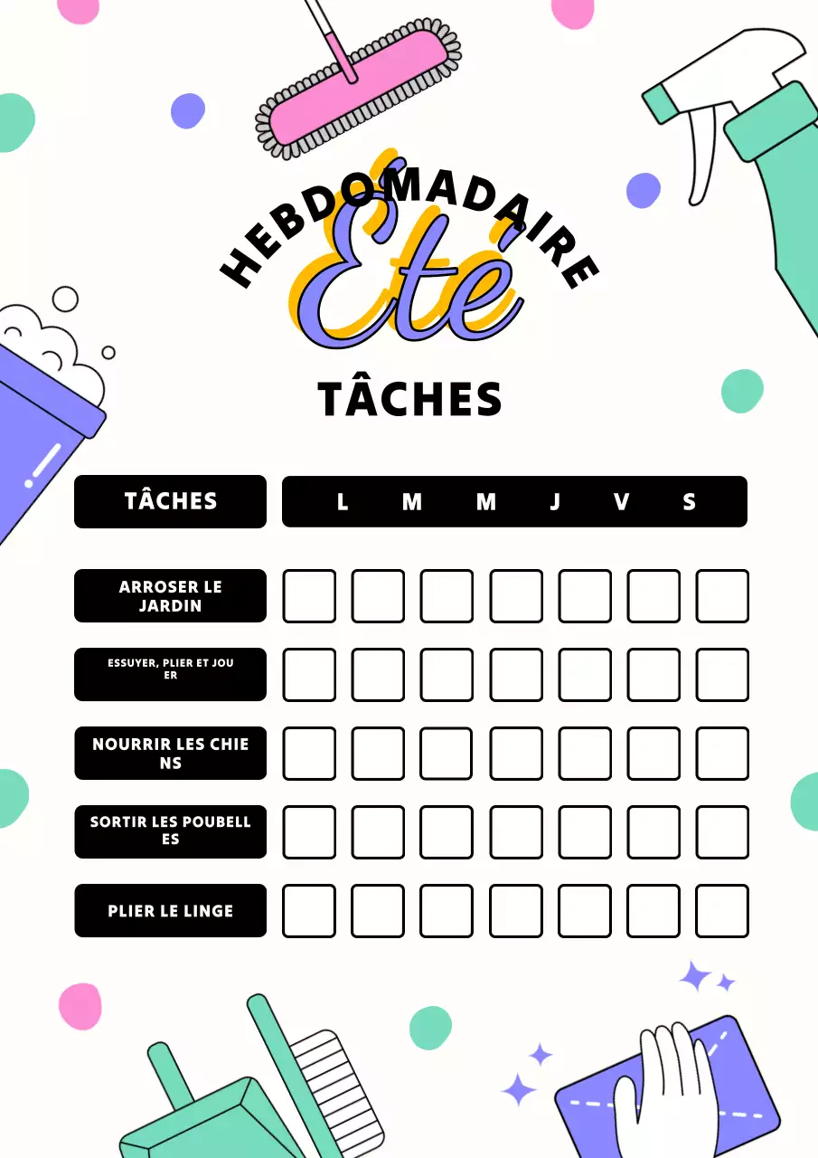 Planificateur de tâches d'été rétro coloré