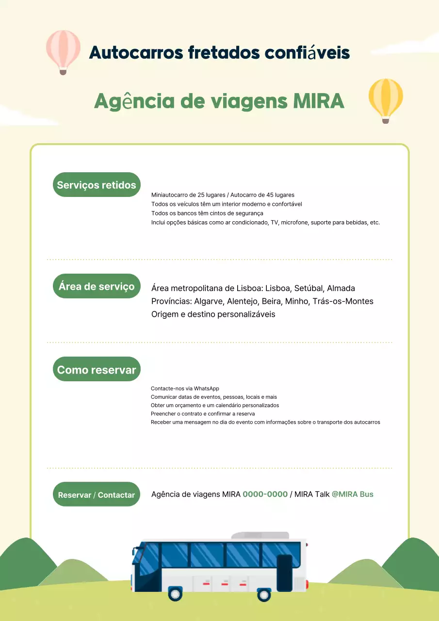 Promoção de ônibus fretados de agências de turismo limpas, verdes e verde-limão