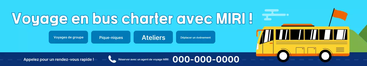 Publicité de réservation de bus charter bleu ciel et bleu marine