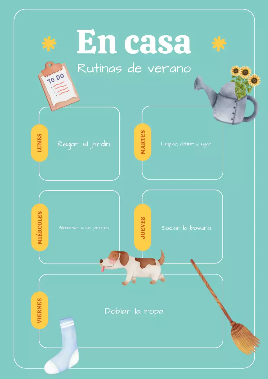 Póster planificador de rutina lúdico en verde azulado