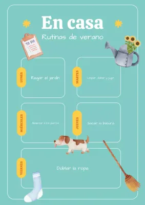 Póster planificador de rutina lúdico en verde azulado