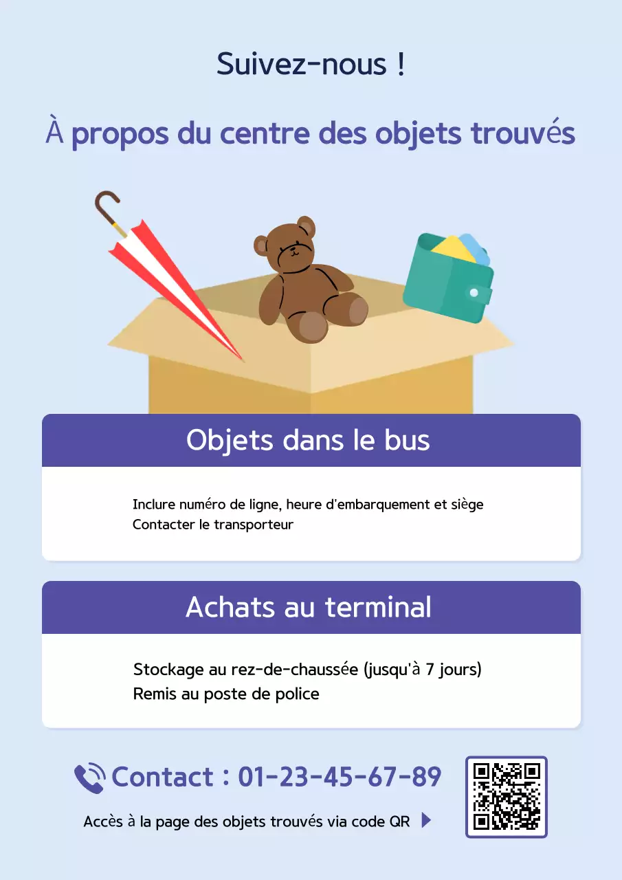 Un guide simple du centre des objets trouvés du terminal de bus interurbain bleu et bleu marine