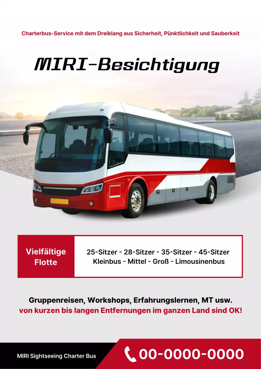 Einfache Werbung für ein Charterbusunternehmen in Rot und Grau