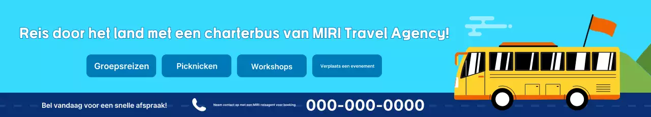 Advertentie voor babyblauwe en marineblauwe charterbusreserveringen